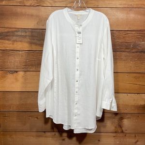 Eileen Fisher White Mandarin Collar Linen Tunic